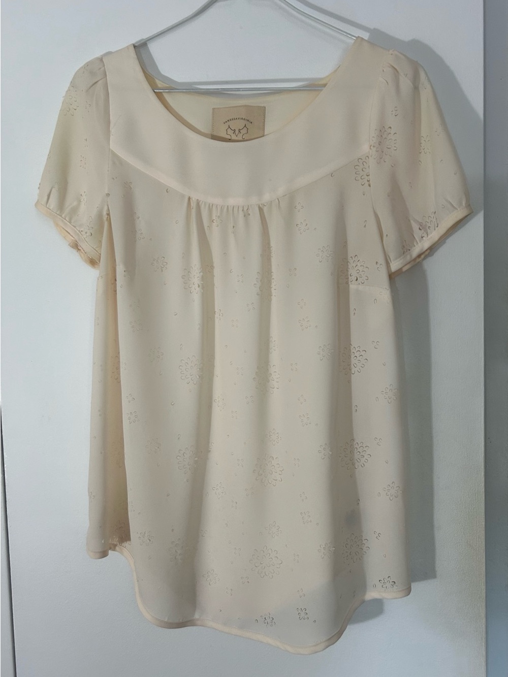 Anthropologie Vanessa Virginia Floral Cream Short-Sleeve Women's Blouse Size 6